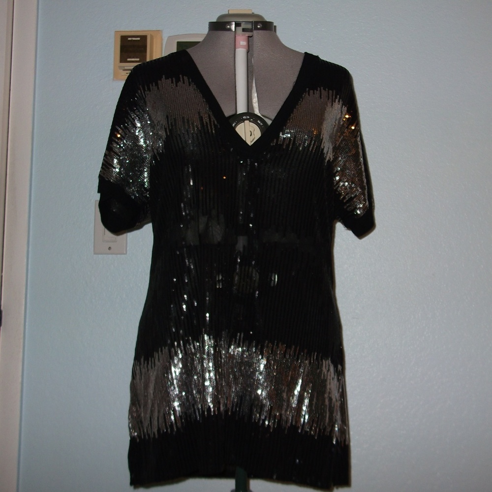 INC Size XL Silver Black Sequin Dress Tunic Top - Picture 2 of 8